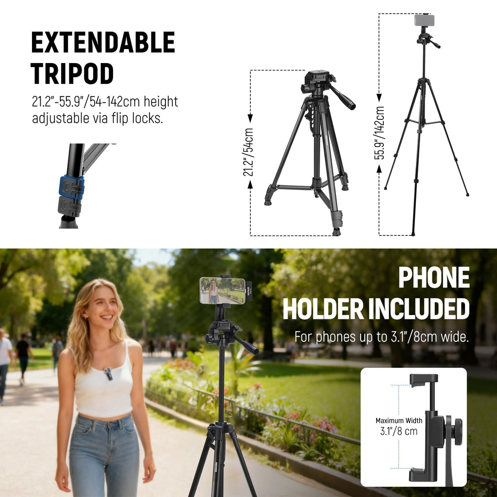 NEEWER Basics PA056 Vlogging Kit for iPhone Android Phone for YouTube TikTok Streaming Filmmaking Video Recording, Tripod + Microphone + LED Fill Light, Youtuber Starter Content Creator Essentials
