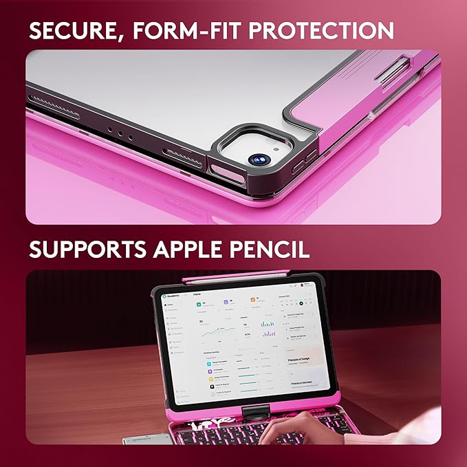 GUSGU Transparent Case with Wireless Keyboard for iPad 11th Gen 11-in.(A16, 2025), 2022 iPad 10th Gen 10.9-in, 7 Colors Backlight, Trackpad, 360°Rotating Stand, Tech Style