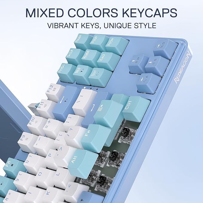 Redragon K707 80% Wired Gasket RGB Gaming Keyboard, 87 Keys TKL Mechanical Keyboard w/Hot-Swap Socket, Mixed Color Keycaps & 4-Layer Noise Dampening, Custom Linear Switch