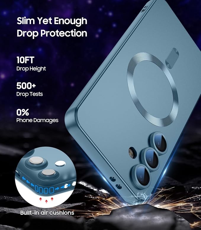 Magnetic for Samsung Galaxy S25 Plus Case [Compatible with MagSafe][Built-in Camera Lens Protector] Slim Soft Silicone Bumper Shockproof Metallic Luster Phone Shell (Green)