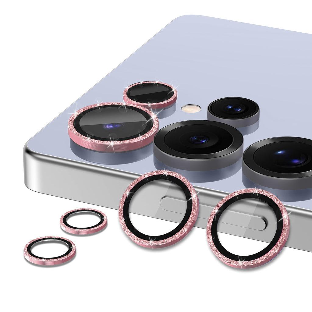Avocase for Samsung Galaxy S25 Ultra Camera Lens Protector, Individual Metal Ring Tempered Glass Lens Cover, [Strong Adsorption] Scratch Resistant Ultra-Thin HD Clear Lens Cover, 1 Set-Pink Sparkly