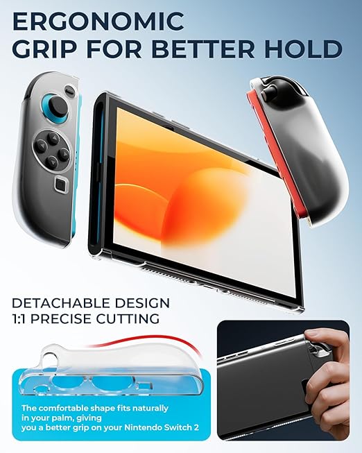 Switch 2 Accessories Bundle for Nintendo, 16-in-1 Game Kit: Carrying Case, Screen Protectors with Alignment Frame, Steering Wheels, Grips for Joycon Controller, Dockable Console Protective Cover Shell