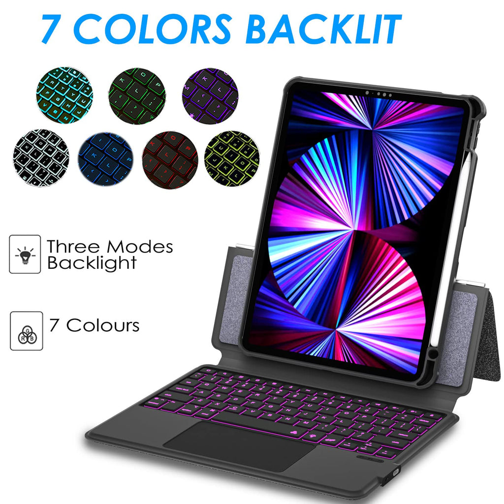 eoso iPad Air 5th Keyboard Case for iPad Air 11 inch (M2) 2024/4th/3rd/2nd/1st Gen -iPad10.9 Air 5 /Air 4 Gen-7 Color Backlight,Touchpad Detachable Slim Cover with Pencil Holder (10.9"/11",Black)
