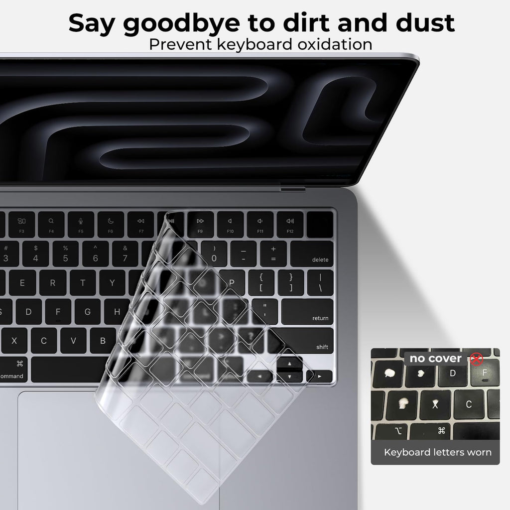 EooCoo Premium Keyboard Cover Skin Protector, Laptop Accessories Compatible with 2026 2025 2024 2023 2022 2021 M5-M1 Pro/Max MacBook Pro 14/16, M5-M2 MacBook Air 13/15, 2026 MacBook Neo 13, Clear