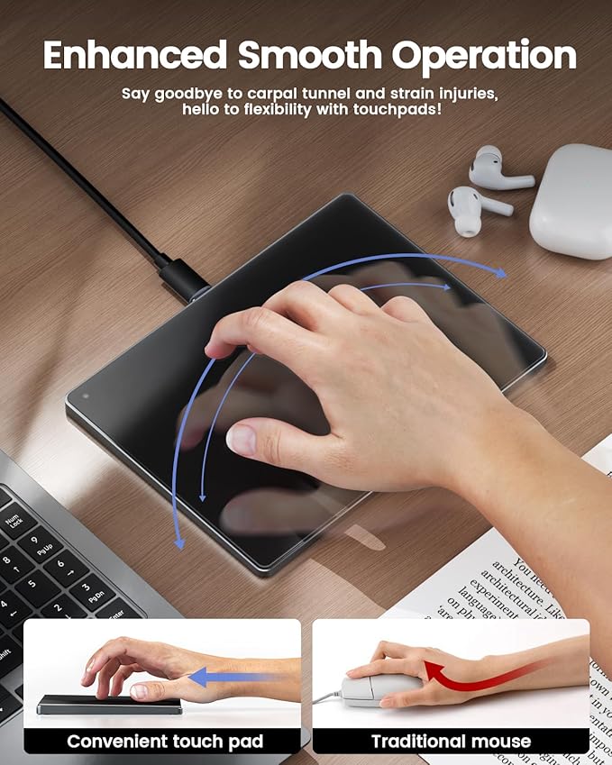 seenda Trackpad, Upgrade Smooth Glass Surface with Multi-Touch, Aluminum Slim USB Wired Win/Mac Touchpad with High Precision Navigation for Windows 10/11 Computer and iMac, MacBook Air/Pro
