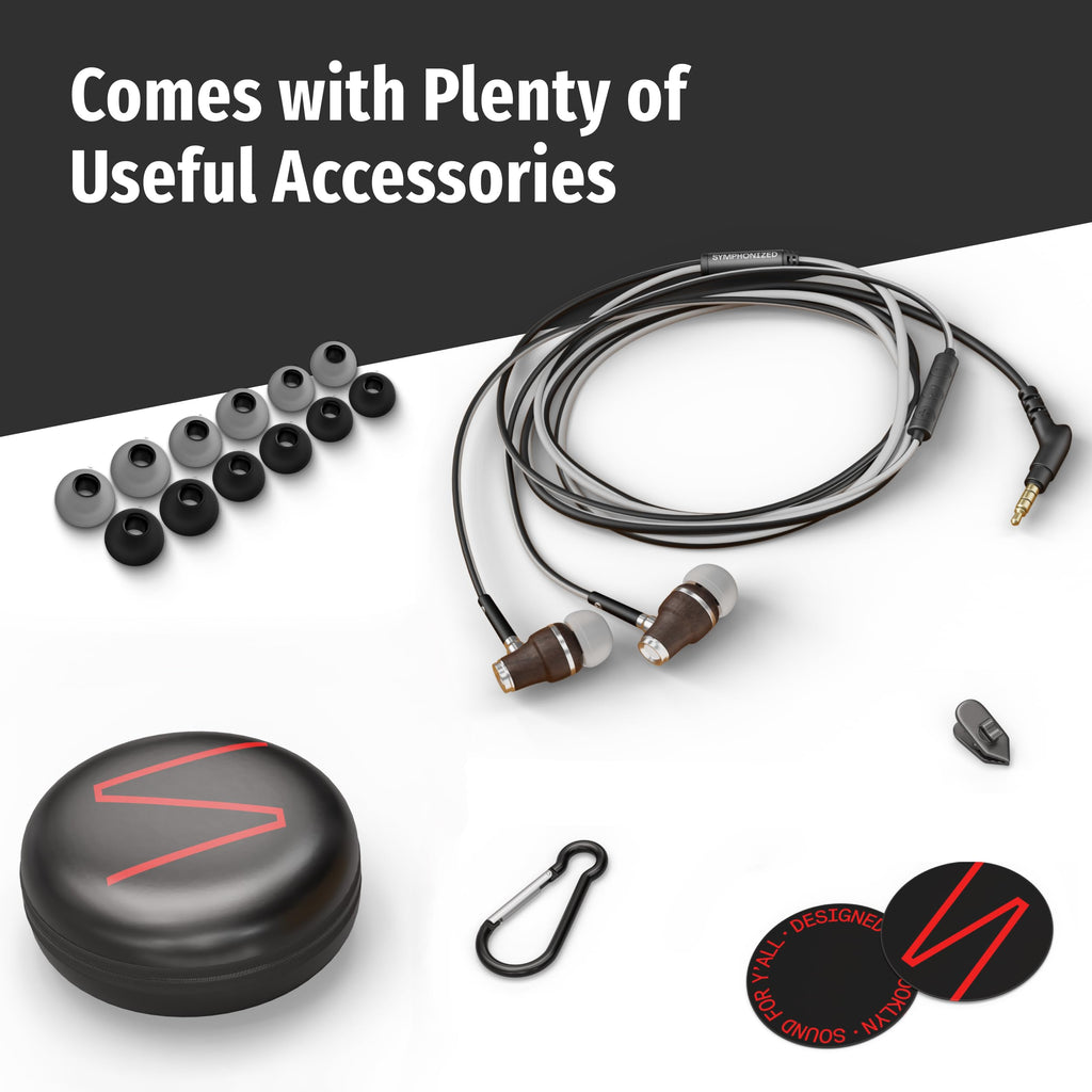 Symphonized Wired Earbuds 3.5mm Jack – Wooden Earphones with Mic & Volume Control, Plug In Ear Headphones Wire, Corded Ear Buds Wired Earbuds with Microphone for Computer, Laptop & Phone with Aux Cord