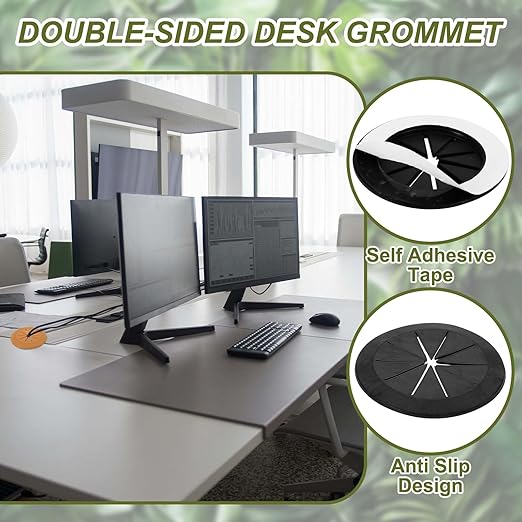PATIKIL Desk Grommet 2-3/8", 4 Pcs Round Cable Grommet Cord Hole Cover with Adhesive Tape Flexible Table Wire Organizer for Office Home Table Countertop, Black