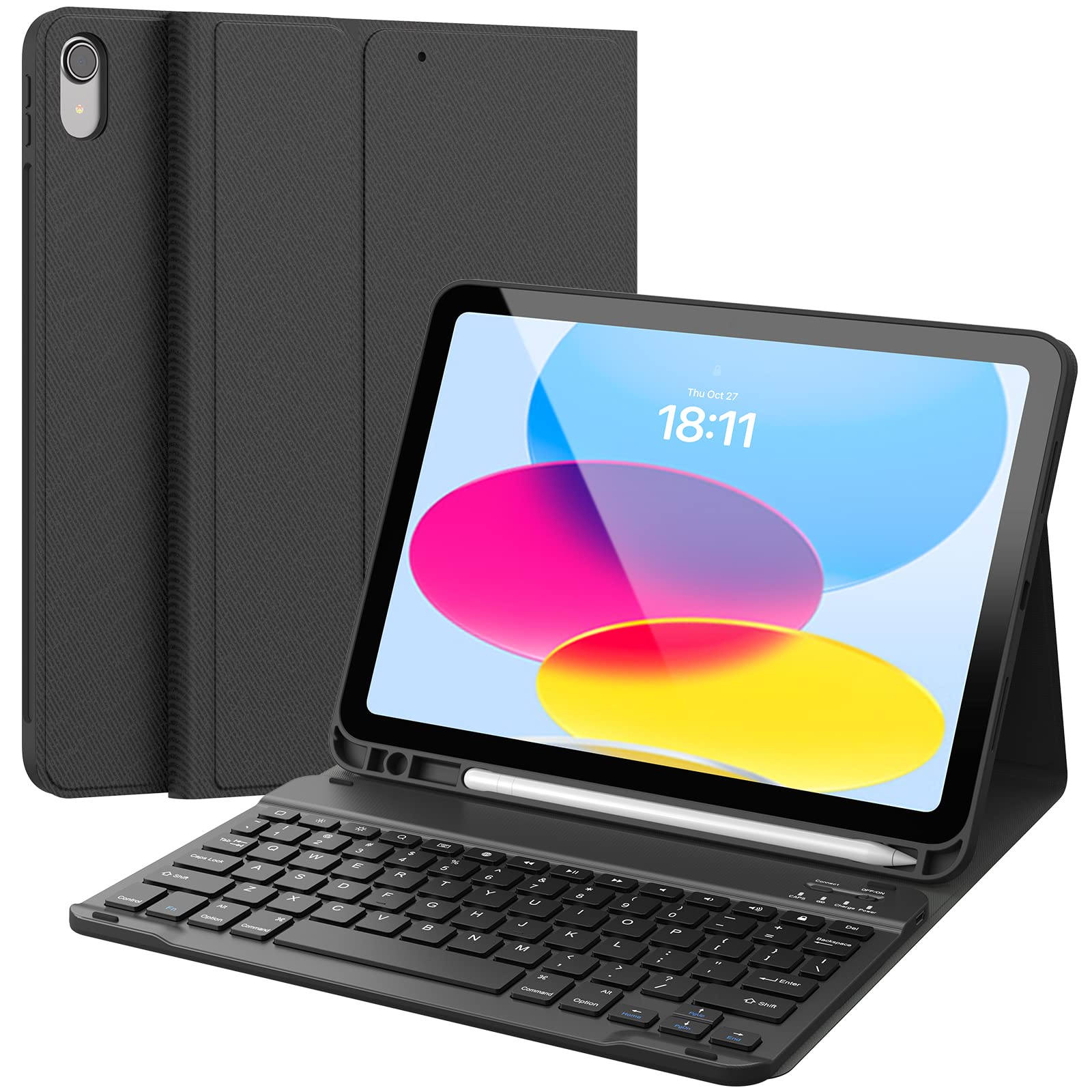 CHESONA Keyboard Case for iPad A16 11th/10th Gen, Black