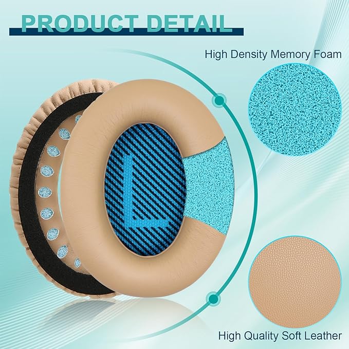 Replacement Earpads Cushions for Bose QuietComfort 35 & Quiet Comfort 35 II, Headphones Ear Covers Ear Pads for Bose QC35/QC35II/25/15 QC2 / Ae2 / Ae2i / Ae2W / Sound Link/Sound True-Khaki