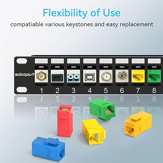 24 Port Blank Keystone Patch Panel with Snap-in Design (4 Pack), Cat6 Network Patch Panel 1U 19 inch, Rack Mount Ethernet Patch Panel (for Slim Keystone Only)