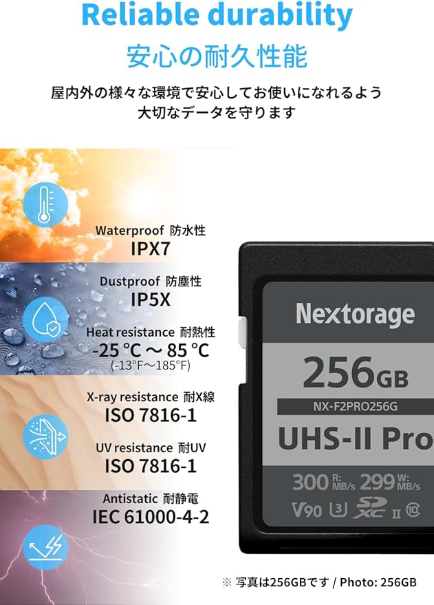 Nextorage 256GB SDXC UHS-II V90 SD Card Japanese Brand pSLC Max. Write Speed 299MB/s Max. Read Speed 300MB/s 4K Recording F2PRO Series 2PX-F2PRO256G SDXC Card for Digital Camera
