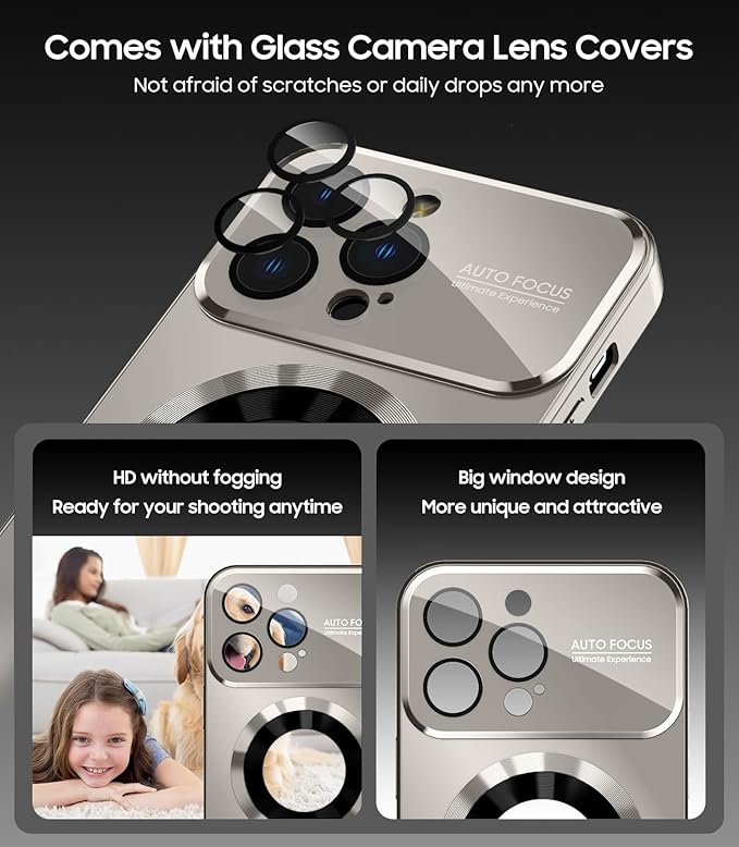Magnetic for iPhone 13 Pro Max Case, Compatible with MagSafe, Built-in Camera Lens Protector, Logo View, Military Grade Drop Proof Phone Case Cover, Titanium Gray