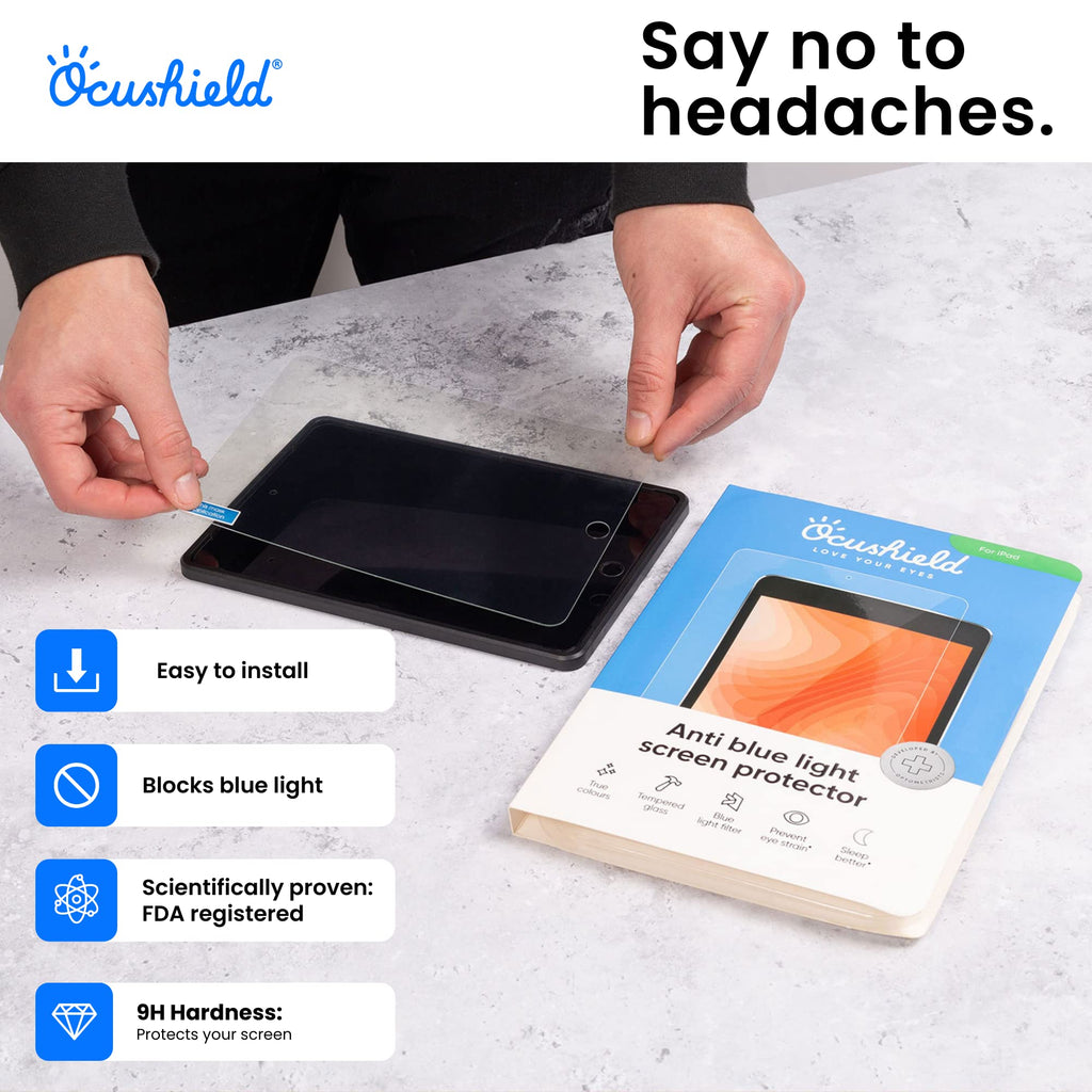 Ocushield Anti Blue Light Tempered Glass Screen Protector for Apple iPad 10.2" (2018 & 2020) 7th/8th/9th Generation - Blue Light Filter for iPad - Anti Glare - Protect Your Eyes & Improve Sleep