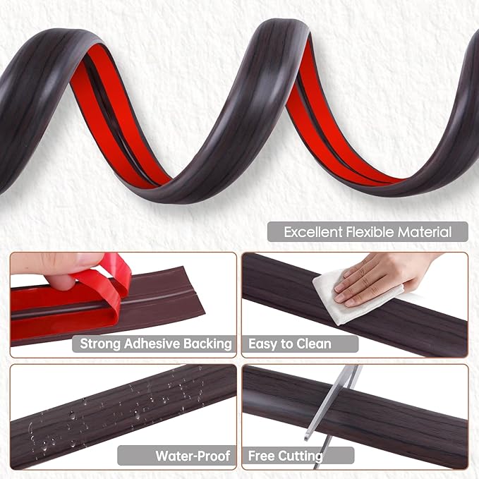 Floor Cord Cover for Wires on Floor Self Adhesive Cord Hider Floor Cable Management Wire Covers for Cords Protector Prevent Cable Trips Cord Cavity W 0.59" x H 0.31", Black Walnut, 20Ft