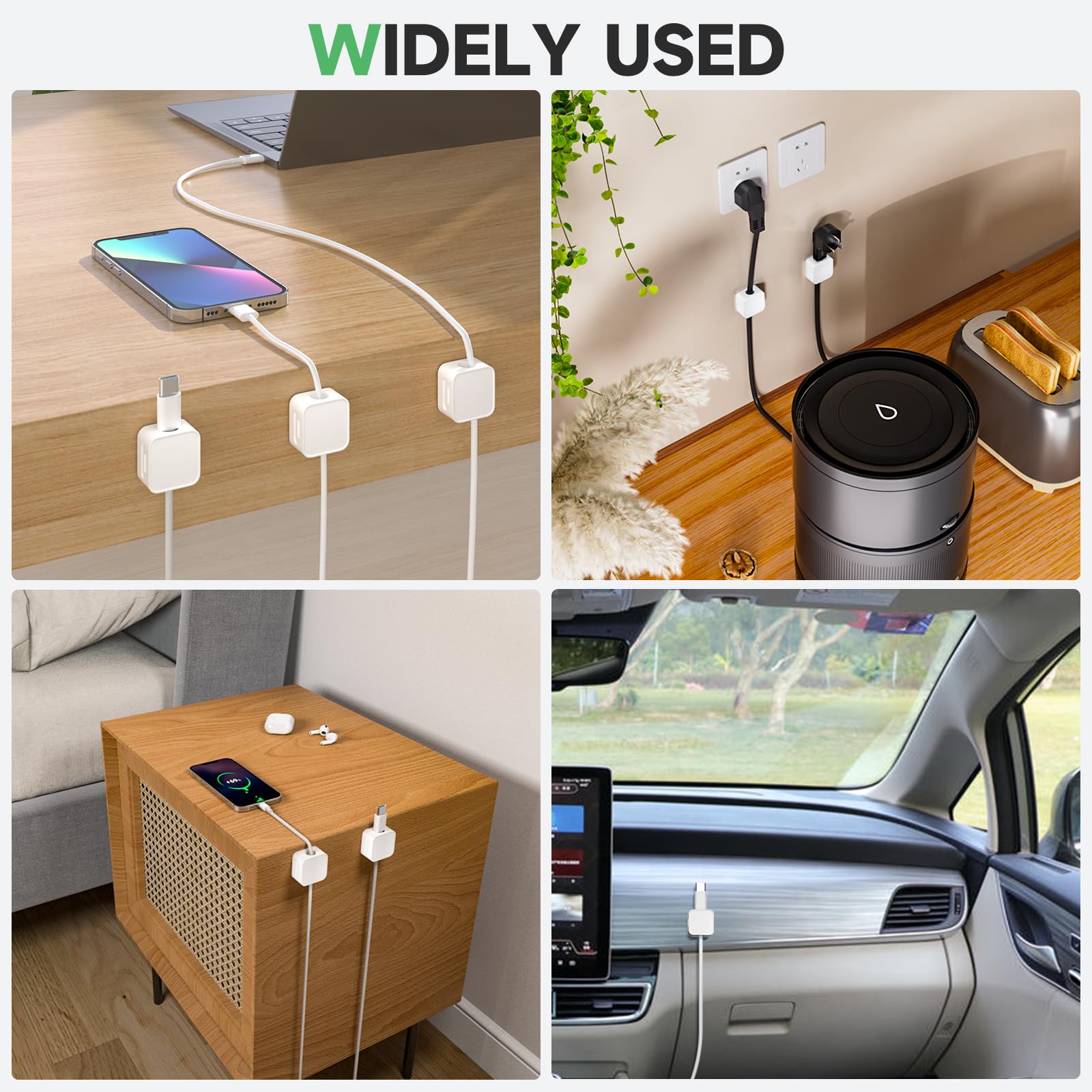 9 White Magnetic Cable Clips,Under Desk Cable Management,Cord Holder for Nightstand Home Office Car Phone Wall,2025 Adhesive Cord Organizer[0.45" in Ht Save Space/Versatile for Wire Up to 0.27" OD]