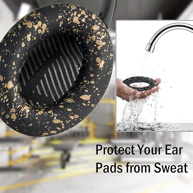 SOULWIT Silicone Ear Pads Cover Protector for Bose QuietComfort QC15 QC25 QC2 QC35 QC45/Ae2 Ae2i Ae2w/SoundTrue & SoundLink AE Headphones Cushions, Sweatproof, Easily Washable - Black Gold