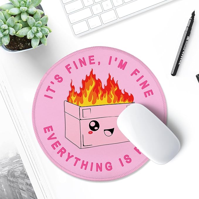 ITNRSIIET Round Mouse Pad with Stitched Edge Premium-Textured Waterproof Non-Slip Rubber Base Desktop Protection Mat Diameter 8.7 inches, Pink Cute Dumpster