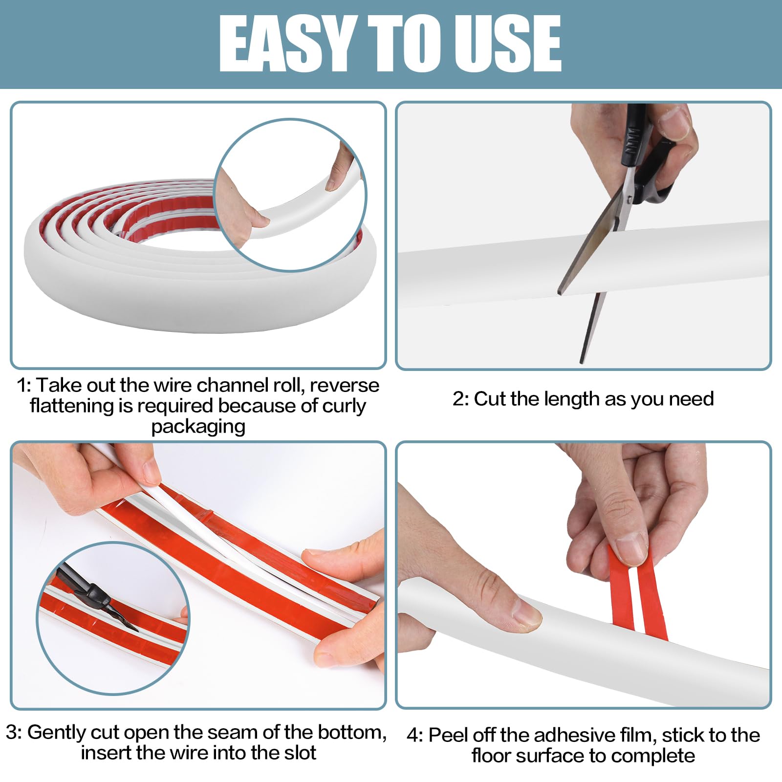 Floor Cord Cover Self Adhesive Cord Hider,20FT Cable Management, Extension Strip Protector for Wires, Prevent Cable Trips for Offices, Gyms, Exhibitions Cavity:0.39"(W) x 0.27"(H) White