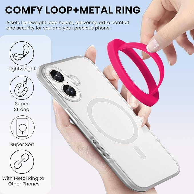 Magnetic Silicone Ring Grip Phone Holder, Loop Grip Phone Holder,Magnetic Phone Loop,Magsafe Phone Grip,Compatible with Magsafe for iPhone 16/15/14/13/12 Series (Pink)