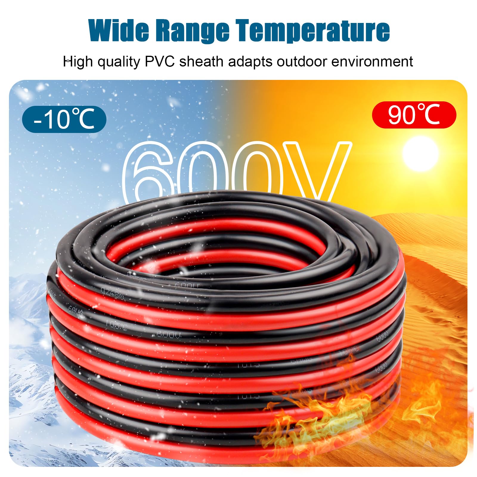 6 Gauge Wire 2 Conductors Copper Wire, 6 AWG Battery Cable Oxygen Free Copper Wire for Solar Panel, Automotive, Trailer, RV and Speaker (6 Gauge 10FT)