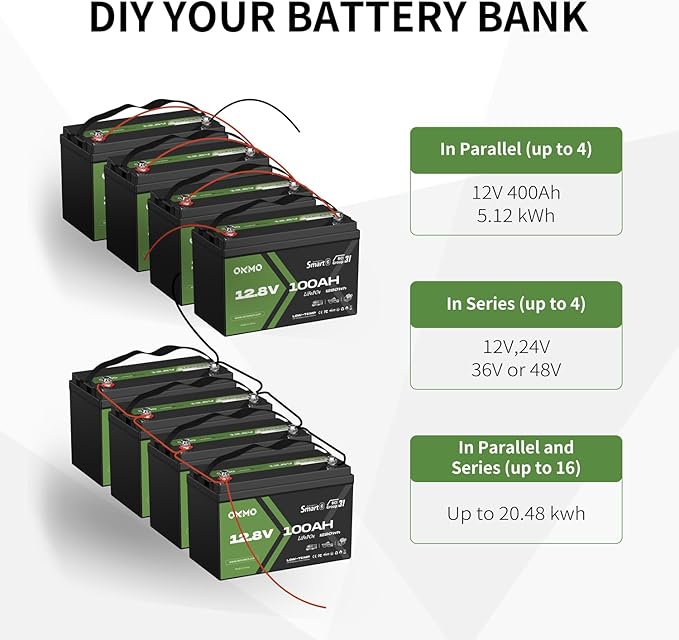 OKMO 12V 100Ah LiFePO4 Battery, Lithium Battery 100A BMS, 10 Years Lifetime 15000+ Deep Cycles,for Marine, RV, Trolling Motor, Boat, Camper, Solar Home Iron Phosphate, Low Temperature Protection