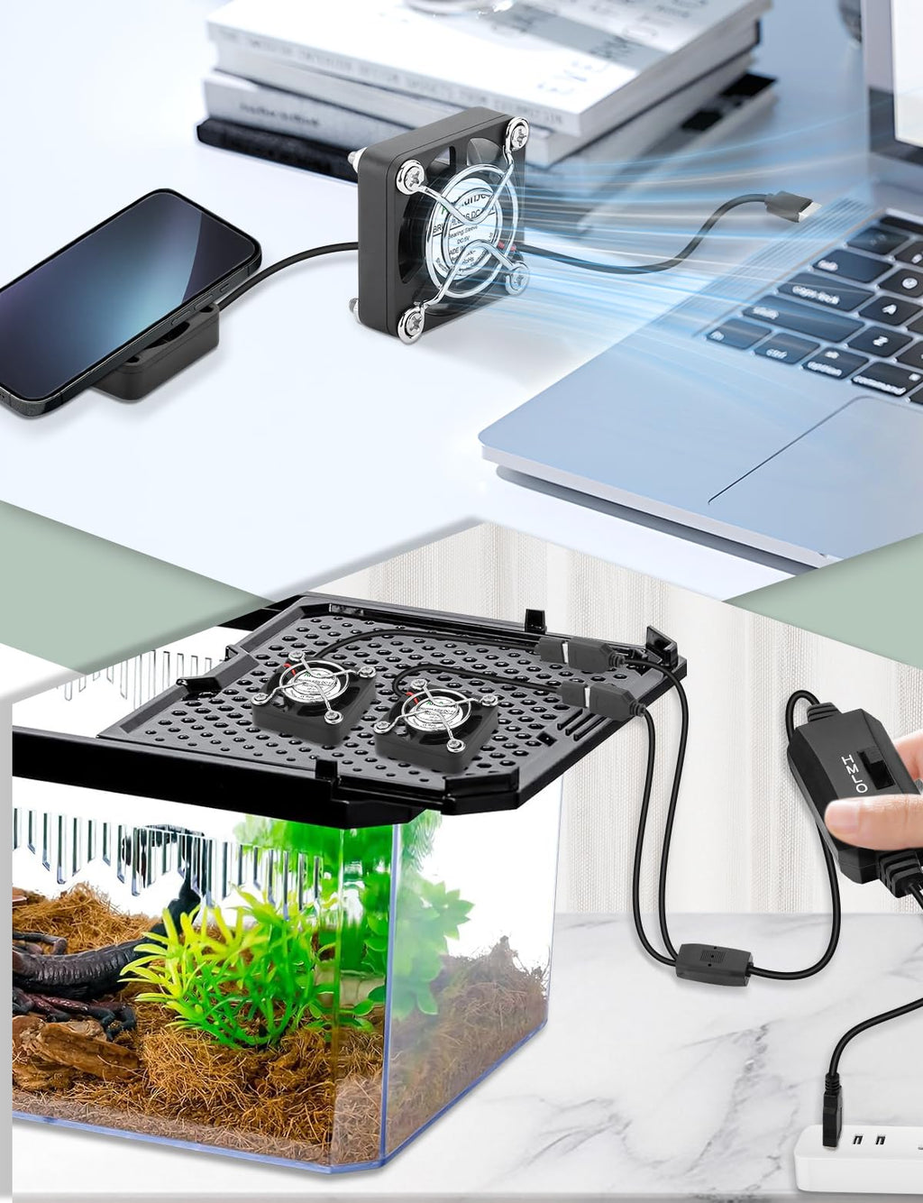 AmRunJe 40mm USB Fan 2pcs, 5V Mini Cooling Brushless Fan with Speed Control