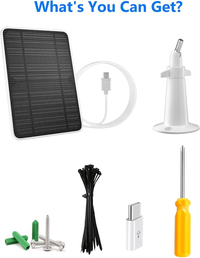 Solar Panel for Security Camera, 5W USB Solar Panel for DC 5V Security Camera, Micro USB & USB-C Port Solar Panel, IP65 Waterproof Solar Charger for Camera,360° Adjustable Mounting 13ft Cable, 2 Pack