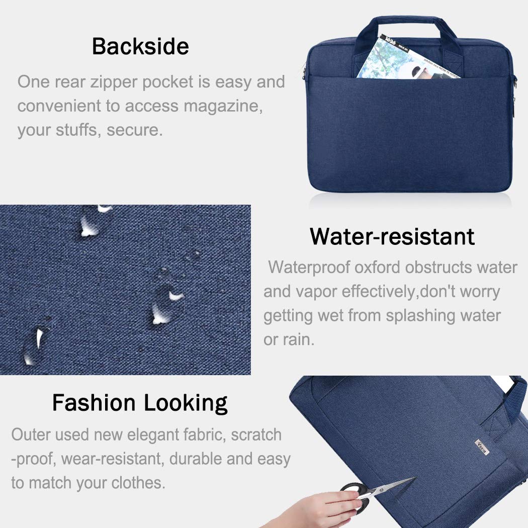 Voova Laptop Bag Case 17 17.3 Inch Computer Sleeve Messenger Bag with Shoulder Strap Expandable Waterproof Large Capacity Business Briefcase for Work Travel Fit 17-18” Laptop, Men Women, Blue