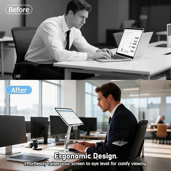 Tablet Stand, Height Adjustable with 360 Rotating Base - Desk Stand Holder, Rotating Display Stand for All 5.8-12.9” iPad Samsung Phone Tablet Kindle E-Reader and More