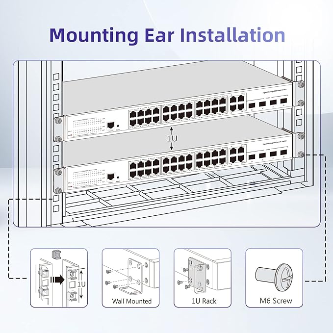 Rack Mount Kit Universal 1U Rack Ears with Adjustable Holes Distance, Compatible for Most Cisco, NETGEAR,Dell, D-Link, Linksys, TRENDnet and Buffalo Tech Switches