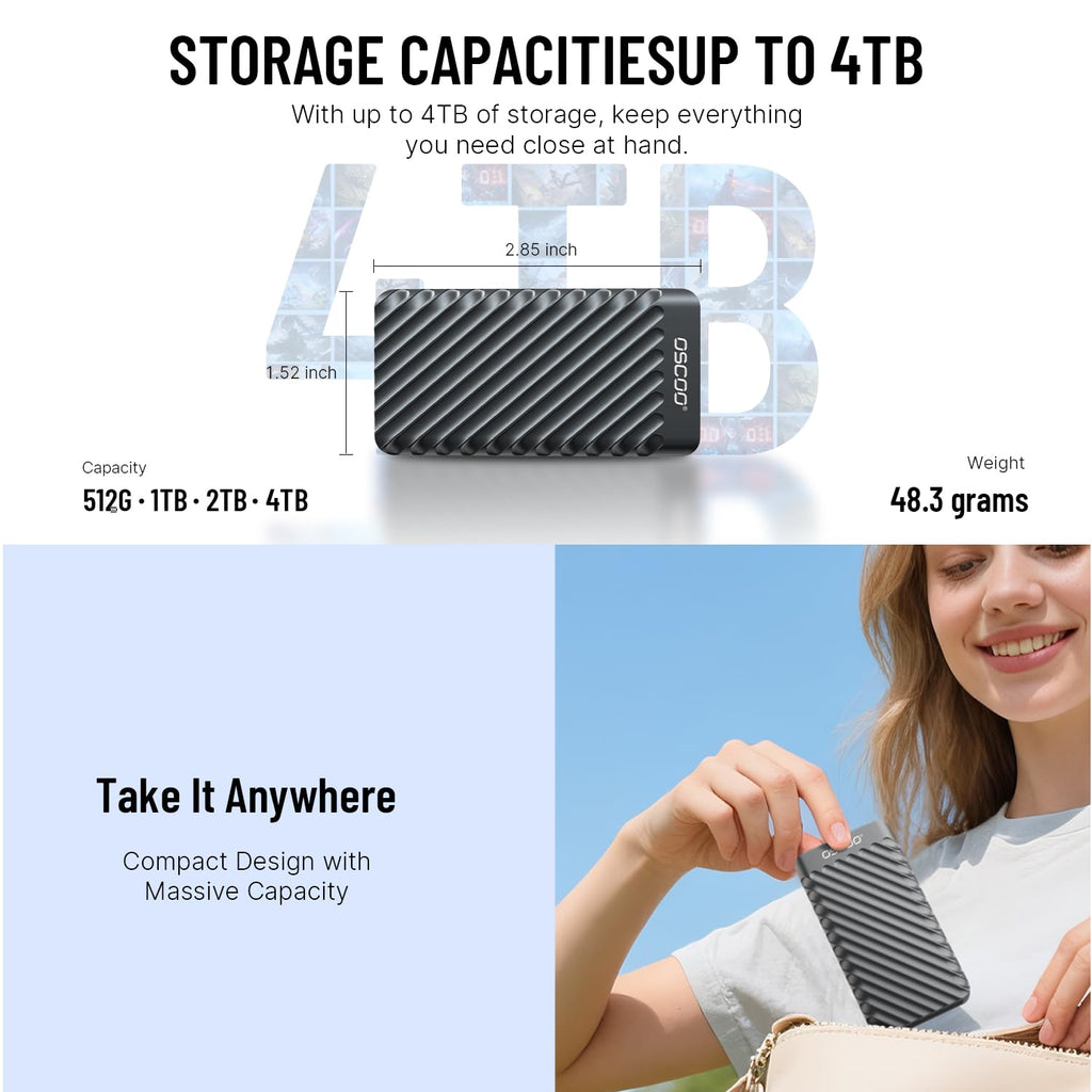 512GB External Hard Drive, Up to 2100MB/s, USB 3.2 Gen 2 Portable SSD, External Solid State Drive for Mac, Windows PC, Laptops, Gaming, iPhone — Ideal for File Backup, Content Creators & Videographers