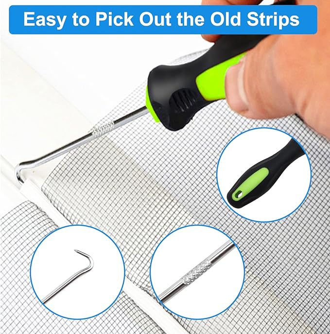 Window Screen Repair Kit Mesh Screen Spline Roller Repair Tools Kit with Screen Installer Clips, Metal and Plastic Spline Fixing Tool Kit for Window Screen