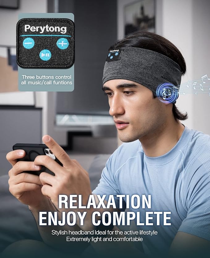 Perytong New Sleep Headphones Bluetooth Headband, Wireless Soft Sleeping Headphones with Ultra-Thin Speakers Perfect for Side Sleepers, Running, Workout, Jogging, Yoga, Travel