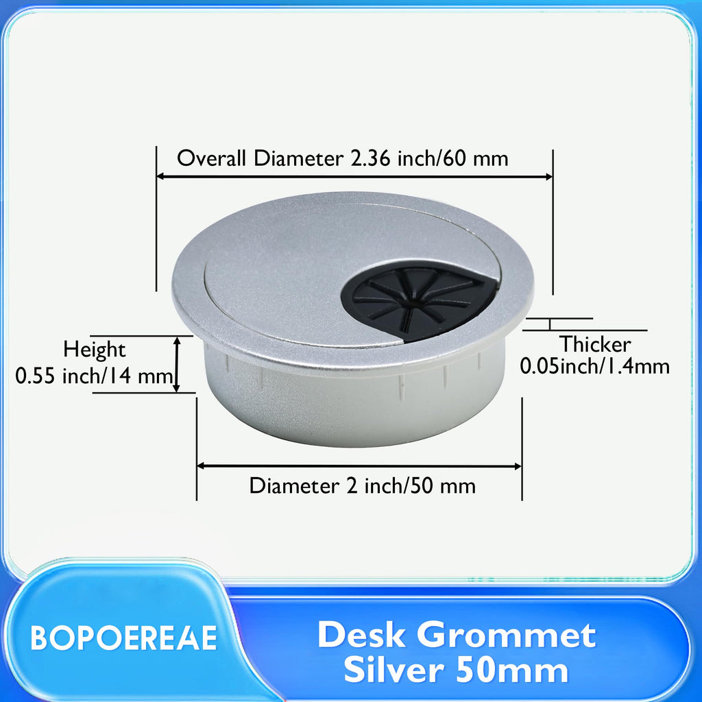 BOPOREAE Desk Grommet 2" (50 mm), Desk Cord Hole Cover, Cable Grommet ABS Plastic, Desk Hole Grommet for Office and Home Table Cable, Detachable Cable Cord Organizer (Silver Sand 8 Pcs)