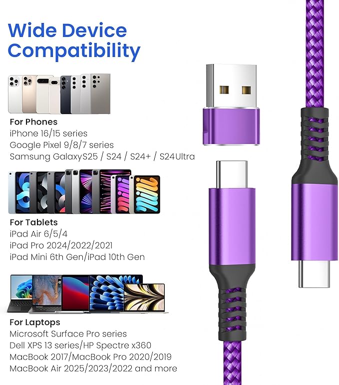 Elebase USB Type C to C 100W Cable 10FT with USB Adapter,Fast Charging PD Charger Cord for Car iPhone 16 15 Pro Max Plus,Samsung Galaxy S23 S24,MacBook Mac,iPad 10,Air 5 Mini 6th,Ultra,A53 A54