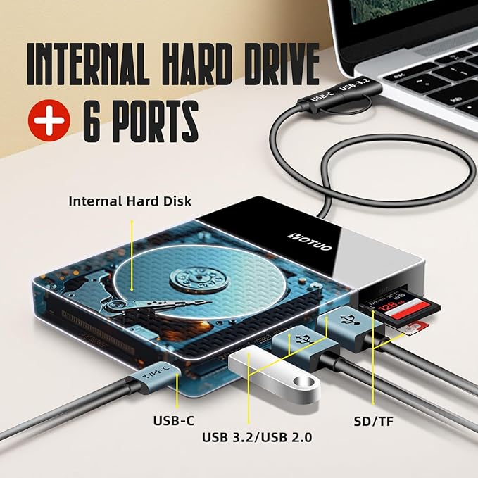 Portable 500GB Docking Station External Hard Drive, Multiport USB-C Hub + HDD 7-in-1, USB 3.0, SD/TF Card, Multi-Functional HDD for Windows, Mac, Android, TV, Phone, Laptop, Desktop, PC