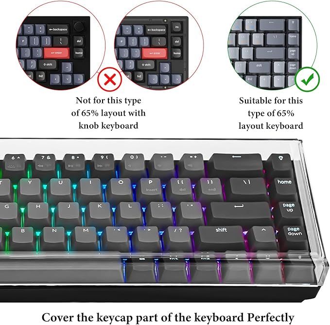 Geekria 65% Clear Acrylic Dust Cover for 68 Key Mechanical Keyboard - Compatible With Keychron K7, K6, K6 Pro, RK Royal KLUDGE RK68