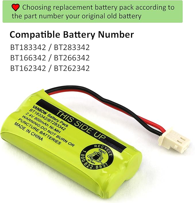 BT183342/BT283342 2.4V 800mAh Ni-MH Battery Compatible with AT&T VTech Cordless Phone Batteries BT166342/BT266342 BT162342/BT262342 CS6709 CS6609 CS6509 CS6409 EL52100 EL50003 (Pack 3)