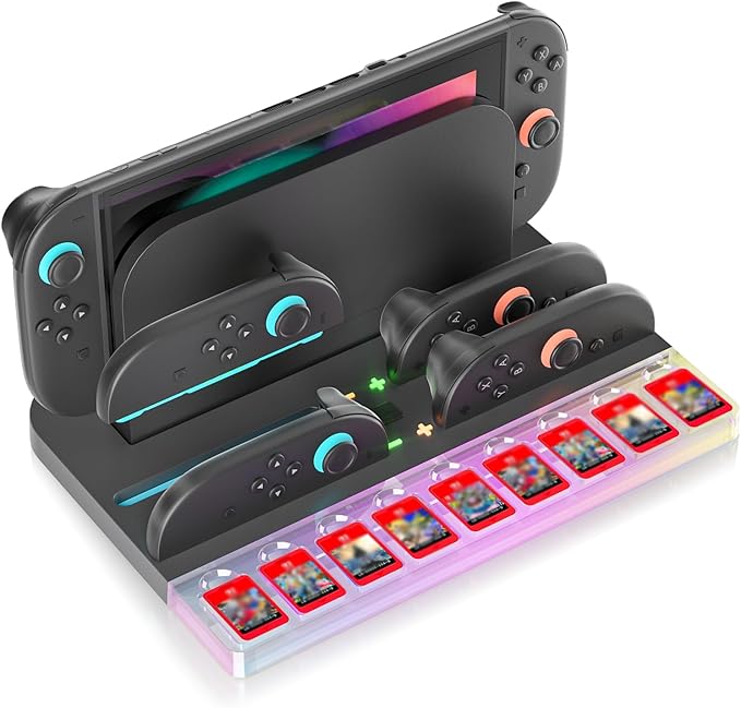 Charger Dock Station for Nintendo Switch 2 Joycon, Switch 2 Charging Dock with RGB Light Mode, Portable Charging Station with 9 Game Slots