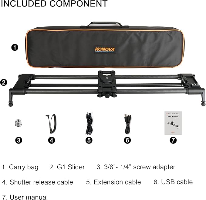 Konova New G1 Wireless Motorized Integrated Carbon Slider for Video, Time Lapse, Stop Motion, Parallax Panormaic Shooting (80cm (31.5"))