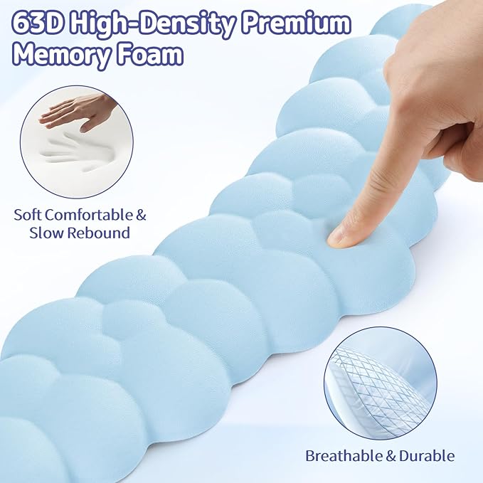 Cloud Wrist Rest for Keyboard and Mouse, Memory Foam PU Leather Keyboard Wrist Rest with Ergonomic Support, Non-Slip Base, Cute Arm Rest Pad & Palm Cushion, Office Desk Accessory, Blue