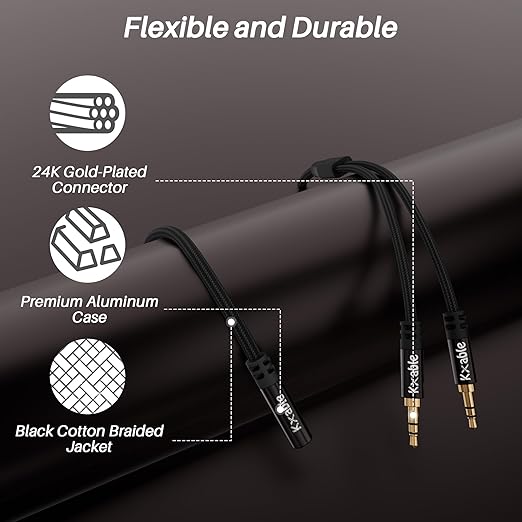 1/8 Inch TRS Stereo Y Splitter Cable 6FT, 3.5mm Female to 2-Male Y-Splitter Stereo Audio Cable, for Cell Phone PC Laptop, Speaker, Headphones, Suitable for Switching or Two Sets of Speakers