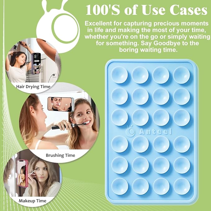 Anteel Medium-Sized Silicone Suction Phone Case Adhesive Mount, Enhanced Suction Power and Upgraded Thickened Sticky Phone Grip, Durable, Hands-Free Sticky Phone Holder, 2.28"x3.46" (Baby Blue)