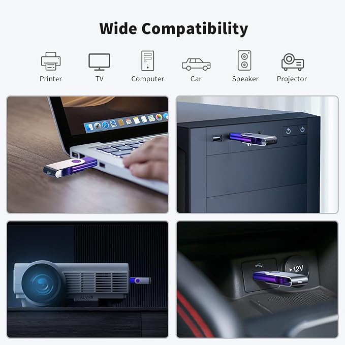 ABLAZE 64GB Flash Drive 2 Pack, USB 2.0 Thumb Drives with Lanyards Swivel USB Memory Stick 64GB（Green and Purple