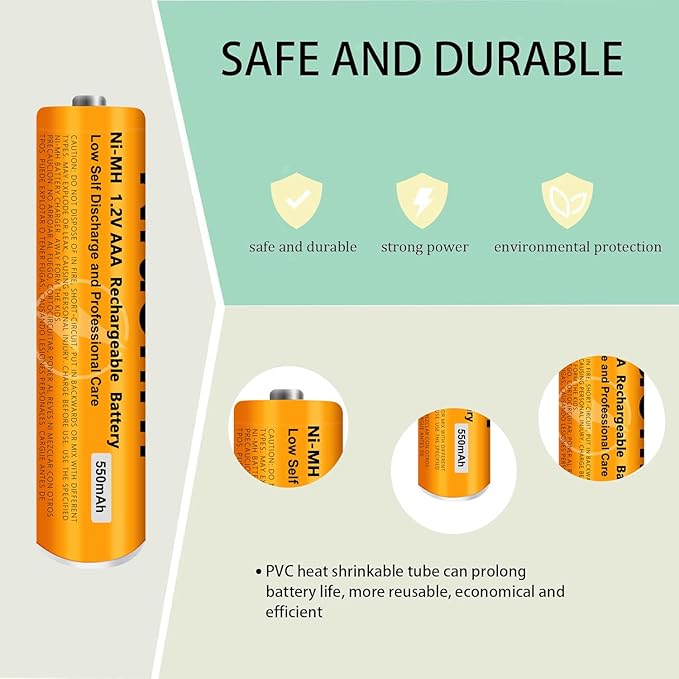 8 Pack NI-MH AAA Rechargeable Battery for Panasonic, 1.2V 550mah AAA Rechargeable Batteries for Panasonic Cordless Phones Handset, Remote Controls, Electronics