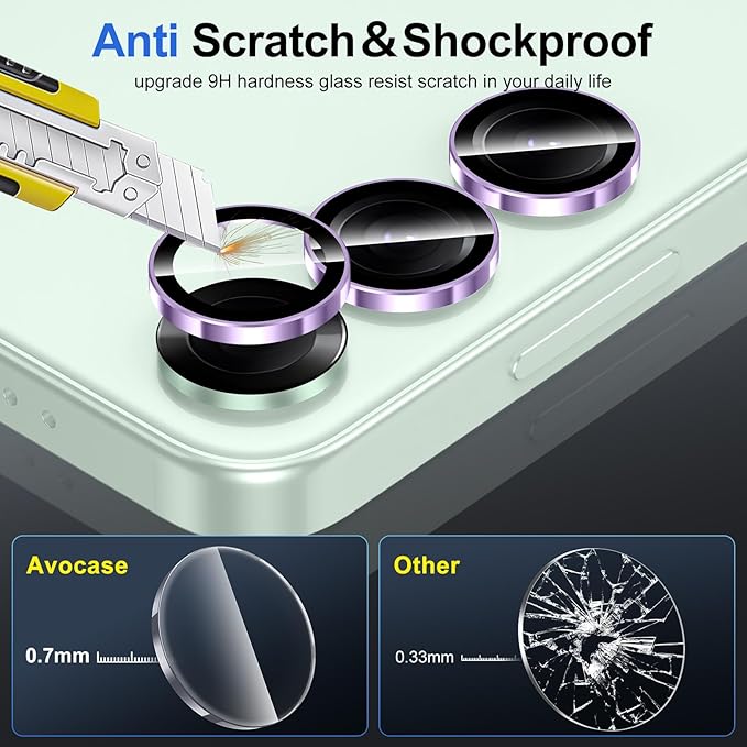 for Samsung Galaxy S25 Camera Lens Protector, Individual Metal Ring Tempered Glass Lens Cover, [Strong Adsorption] Scratch Resistant Ultra-Thin HD Clear Lens Cover, 1 Set-Purple Ring