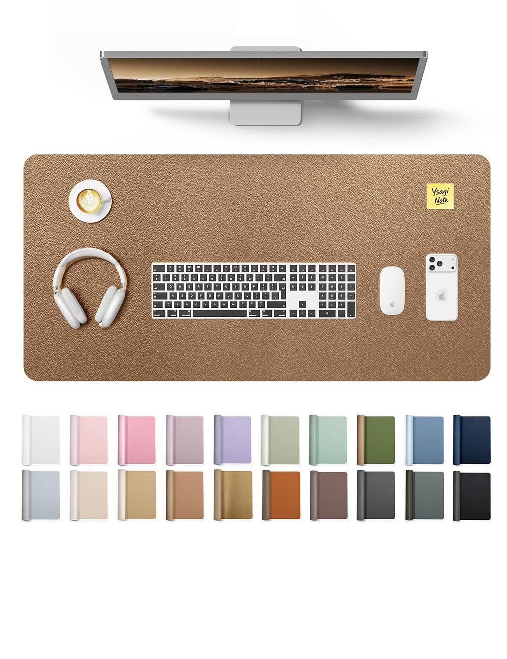 YSAGi Large Extended PU Leather Desk Pad Protector – Non-Slip Waterproof Desk Mat for Office & Home, Easy Clean Mouse Pad & Laptop Writing Blotter 35.4"x17" Black — 31.5" x 15.8"