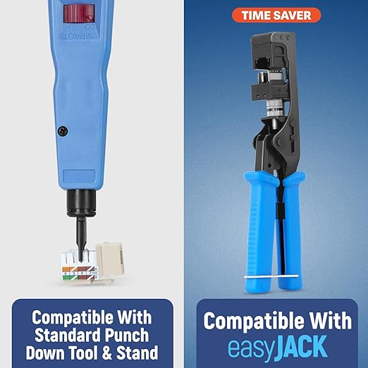 Everest 90° Angled RJ45 Cat6A Keystone Jacks 50-Pack in Light Almond - Slim Profile Female RJ45 Connectors - Cat 6A Keystone Jack - Compatible with 90° Angled Speed Termination Tool - easyJACK