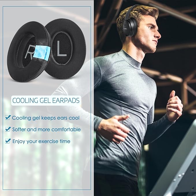 GEVO Cooling Gel Earpads Replacement for Bose QC45,Ear Pads Cushions for Bose QuietComfort 45 Headphones with Protein Leather Noise Isolation Memory Foam,Black