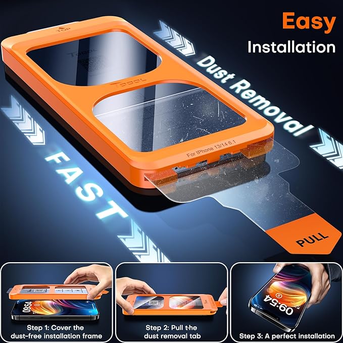 TOCOL for iPhone 16e Screen Protector/iPhone 13 Screen Protector 9H Hardness Military Grade Shatterproof HD Tempered Glass Full Coverage Easy Installation Case Friendly 2 Pack